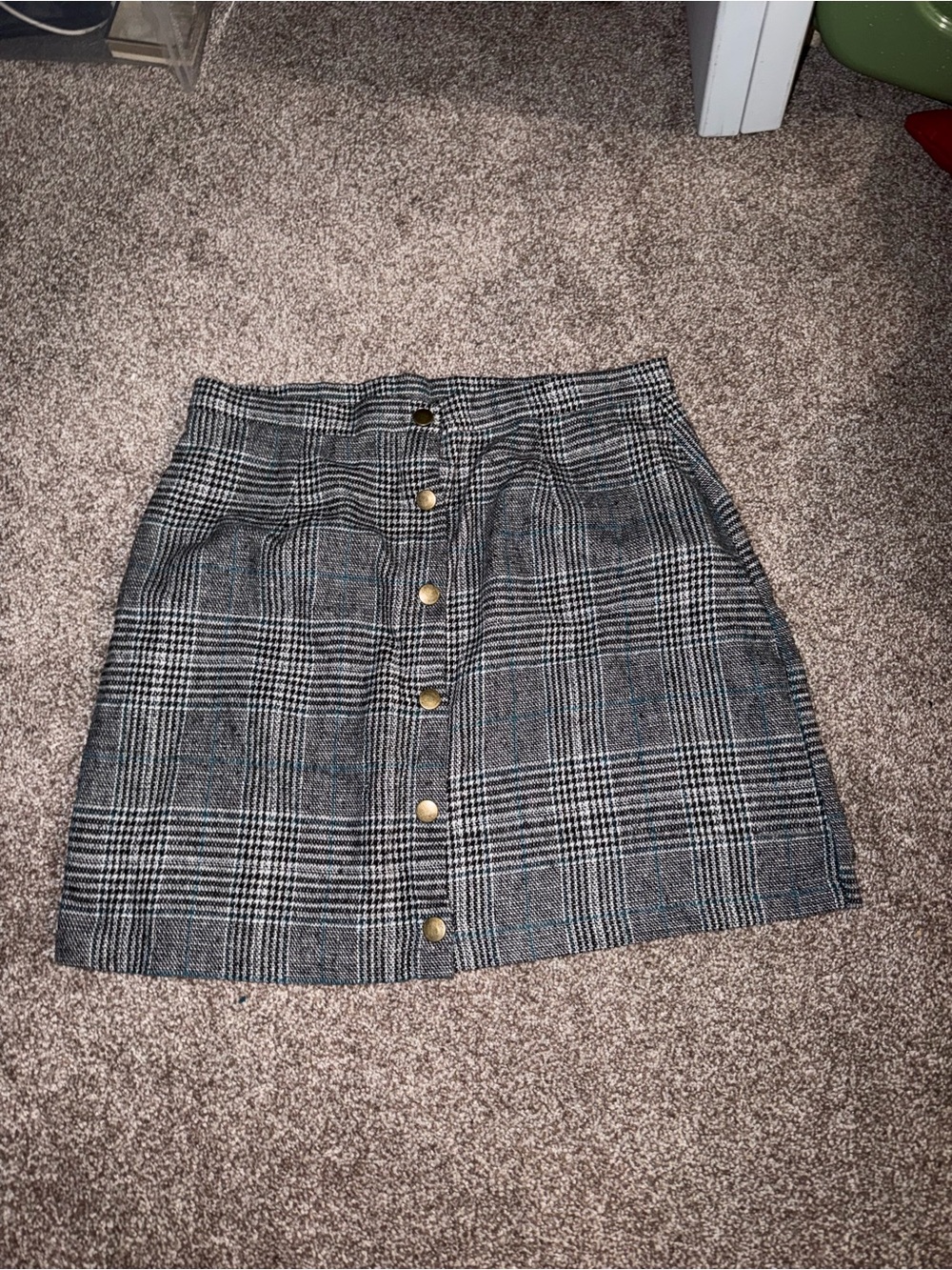 Plaid Button-Front Mini Skirt - Gray